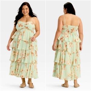 A New Day Tiered Ruffle Mint Floral Maxi Dress, Size XL - NWT
